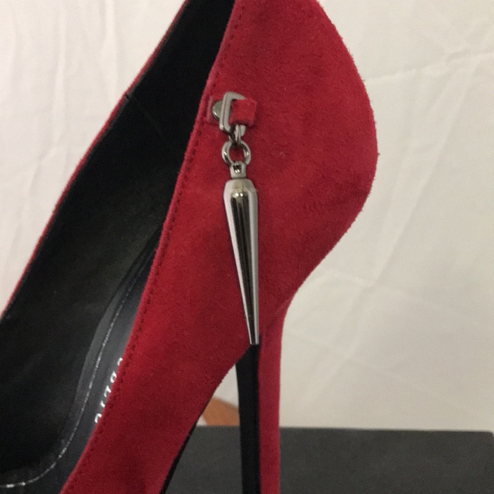 Red Suede Pointed Toe Stiletto Heel with Silver Accent